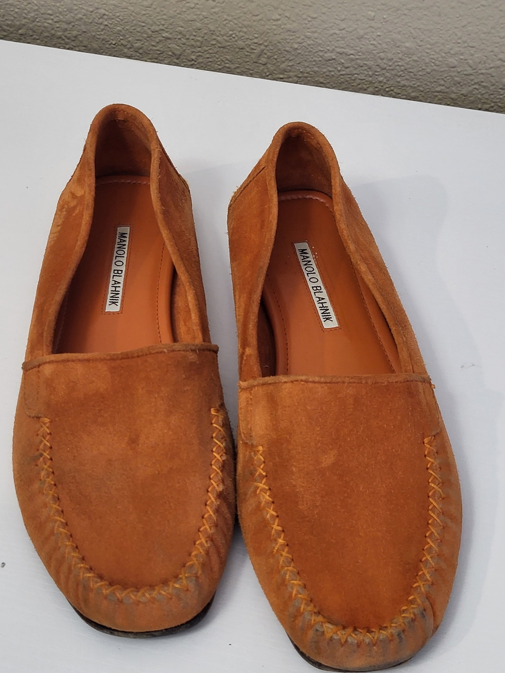 MANOLO BLAHNIK Orange Suede Loafer Driving Casual Summer Comfort Beach Shoe 8.5